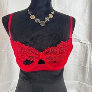 Shirley of Hollywood Red Lace Shelf Women's Bra Open Cup Lingerie 31070 Small